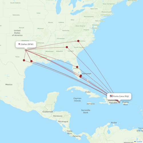 Sun Country Airlines flights between Dallas and Punta Cana