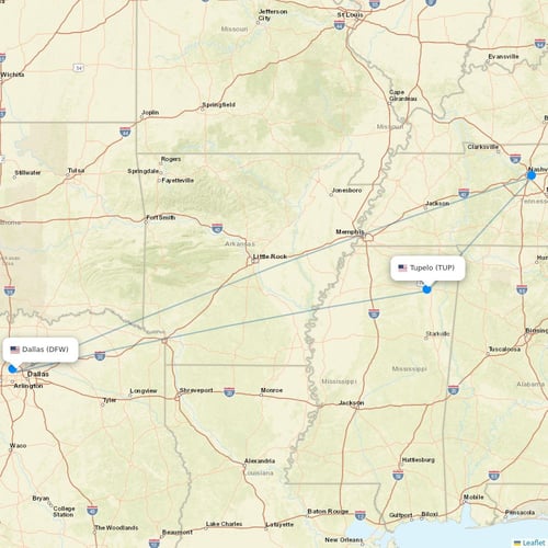 Contour Aviation flights between Dallas and Tupelo