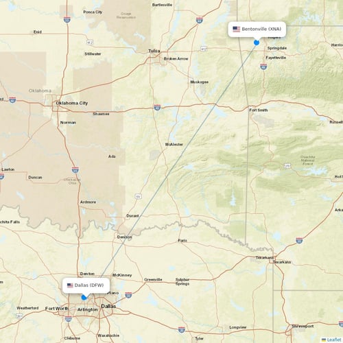 American Airlines flights between Dallas and Bentonville