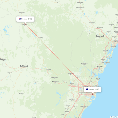 FlyPelican flights between Mudgee and Sydney