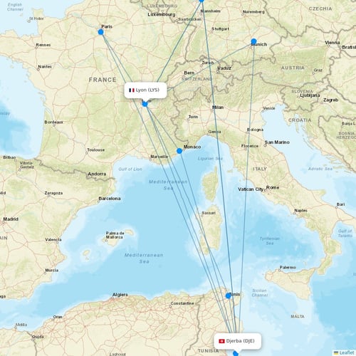 Nouvelair Tunisie flights between Djerba and Lyon