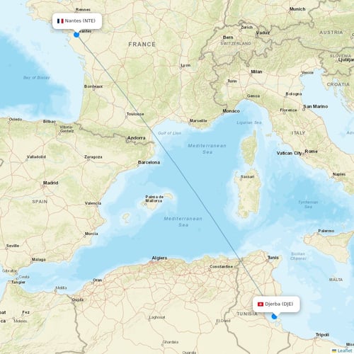 Nouvelair Tunisie flights between Djerba and Nantes