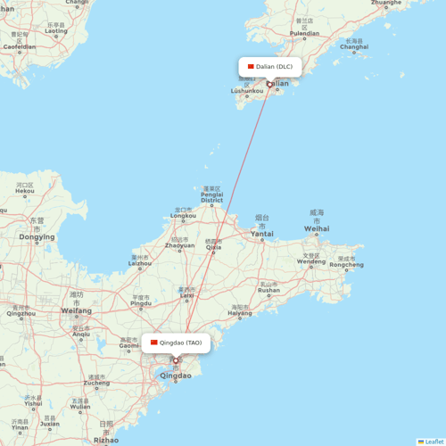 Shandong Airlines flights between Dalian and Qingdao