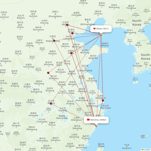 Ruili Airlines flights between Dalian and Wenzhou