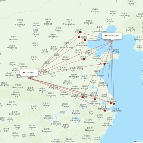 Tianjin Airlines flights between Dalian and Xian