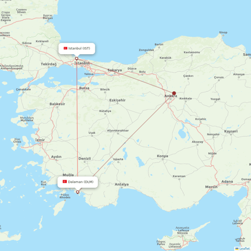 Turkish Airlines flights between Dalaman and Istanbul