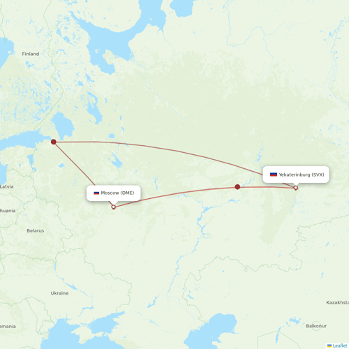 Ural Airlines flights between Moscow and Yekaterinburg