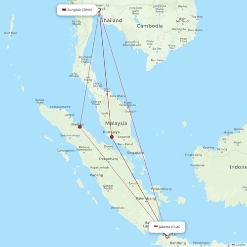 Thai Lion Air flights between Bangkok and Jakarta