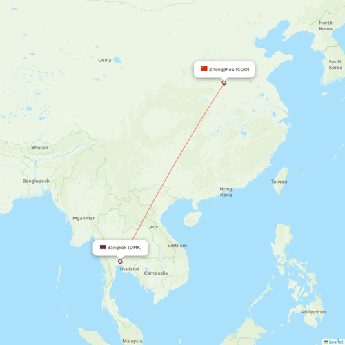 Thai Lion Air flights between Bangkok and Zhengzhou