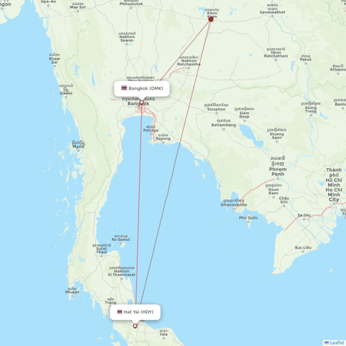 Thai Lion Air flights between Bangkok and Hat Yai