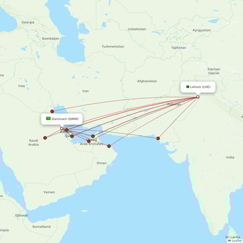 Air Arabia Jordan flights between Dammam and Lahore