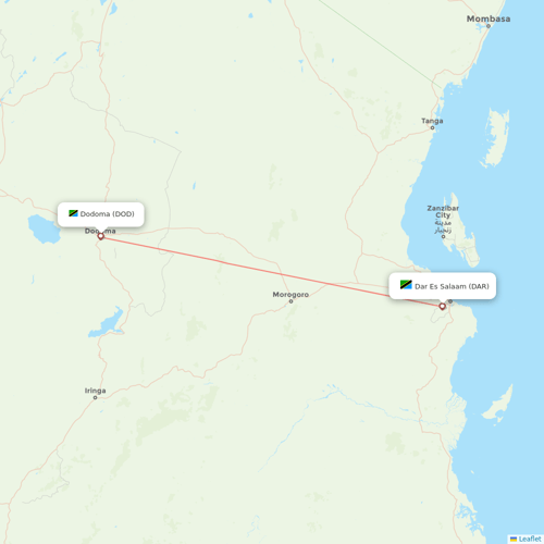 Precision Air flights between Dodoma and Dar Es Salaam