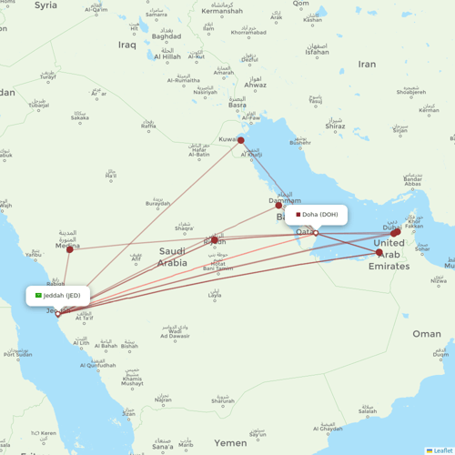 Qatar Airways flights between Doha and Jeddah
