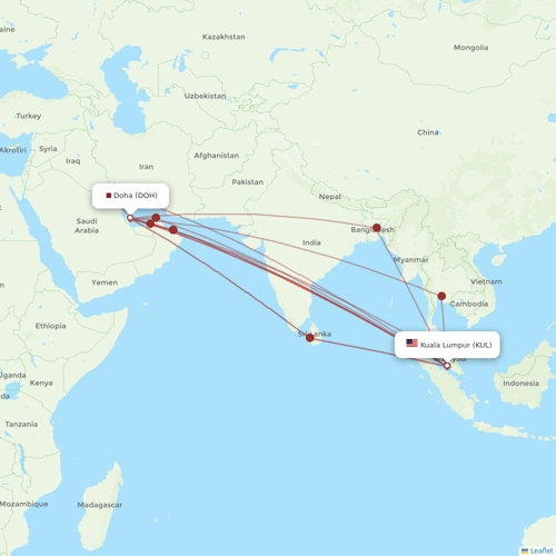 Malaysia Airlines flights between Doha and Kuala Lumpur