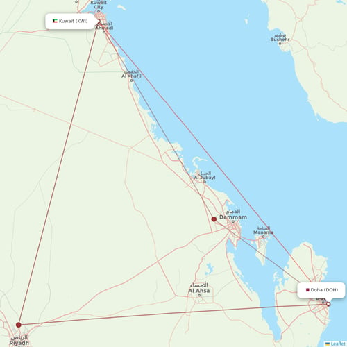 Qatar Airways flights between Doha and Kuwait