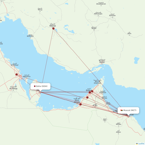 Qatar Airways flights between Doha and Muscat
