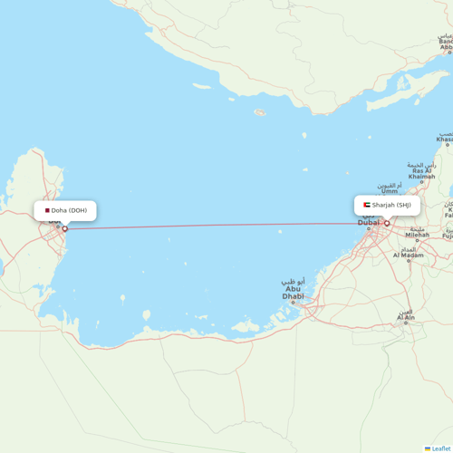 Qatar Airways flights between Doha and Sharjah