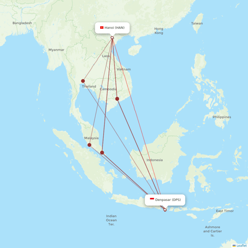 VietJet Air flights between Denpasar and Hanoi