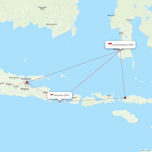 Lion Air flights between Denpasar and Ujung Pandang