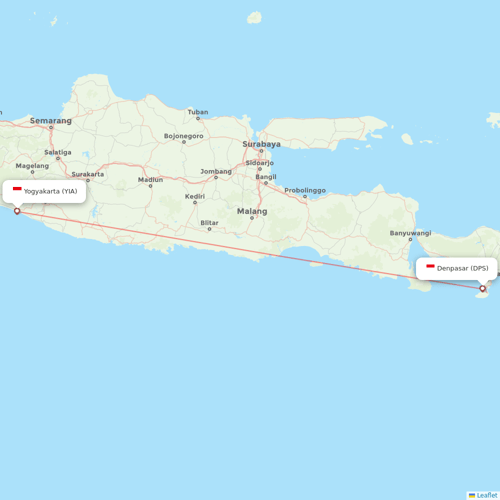 Lion Air flights between Denpasar and Yogyakarta