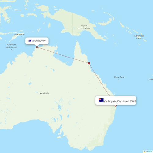 Bonza flights between Darwin and Coolangatta (Gold Coast)
