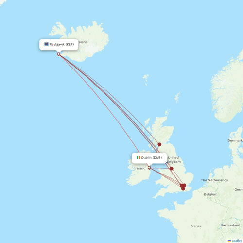 Icelandair flights between Dublin and Reykjavik
