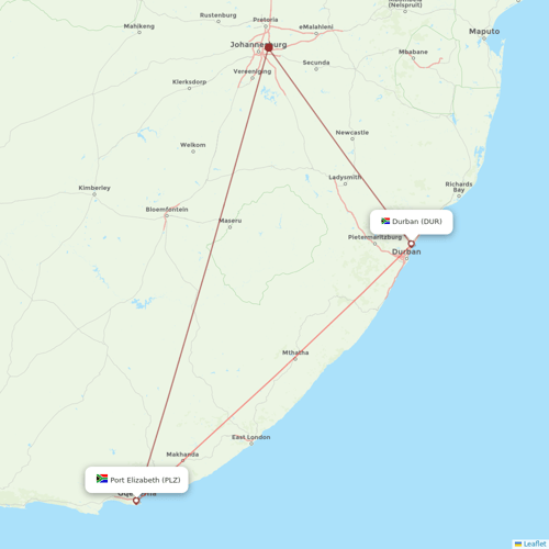 Safair flights between Durban and Port Elizabeth