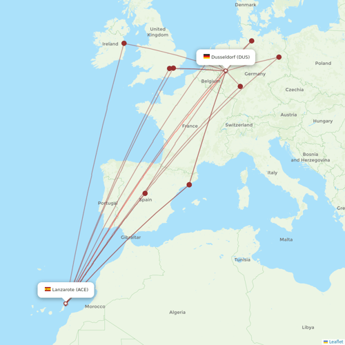 Corendon Airlines Europe flights between Dusseldorf and Lanzarote