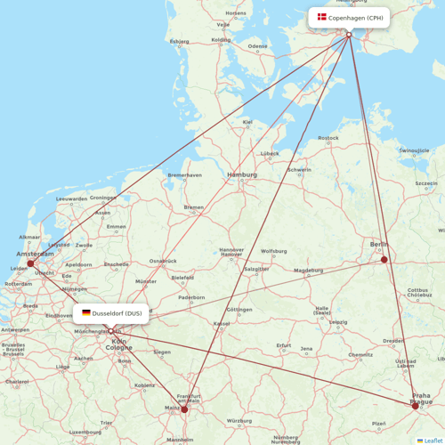 Scandinavian Airlines flights between Dusseldorf and Copenhagen