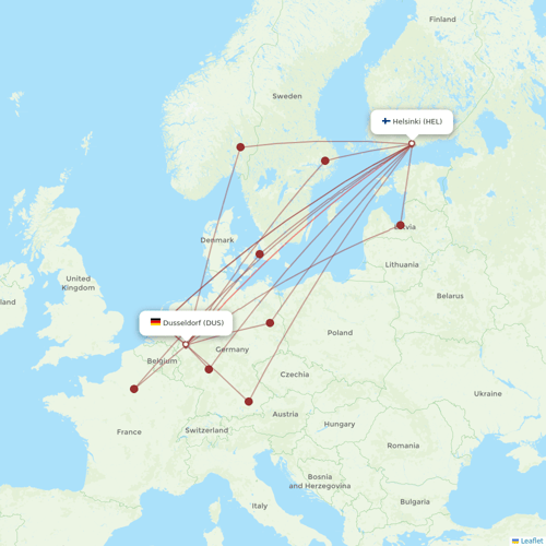 Finnair flights between Dusseldorf and Helsinki