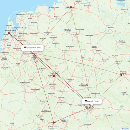 Lufthansa flights between Dusseldorf and Munich