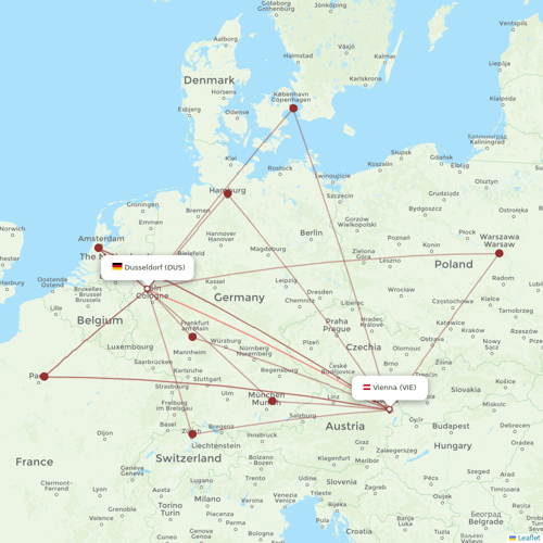 Austrian flights between Dusseldorf and Vienna