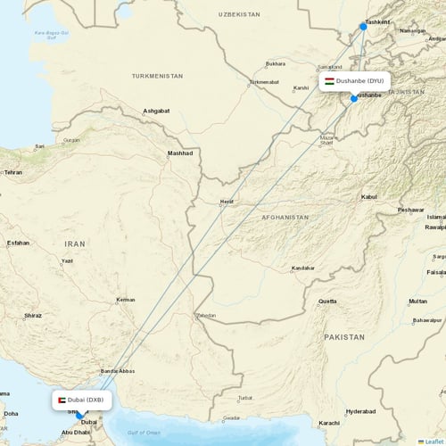 Air Southwest flights between Dubai and Dushanbe