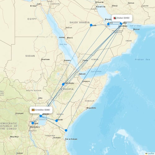 UTair-Express flights between Dubai and Entebbe