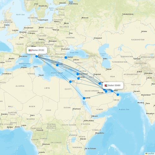Emirates flights between Dubai and Rome