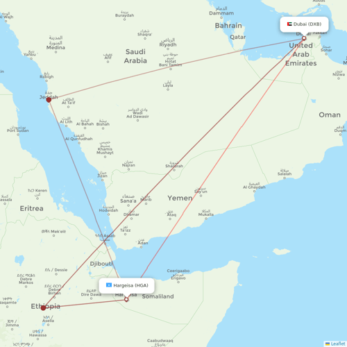 Daallo Airlines flights between Dubai and Hargeisa