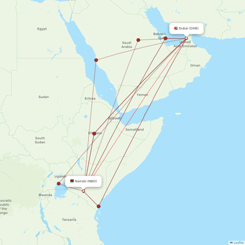 Kenya Airways flights between Dubai and Nairobi
