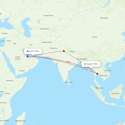 Myanmar Airways International flights between Dubai and Yangon