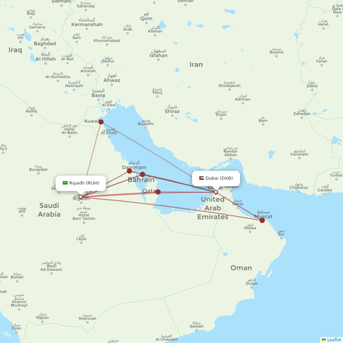 Emirates flights between Dubai and Riyadh