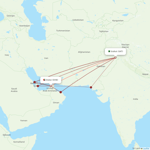 Pakistan International Airlines flights between Dubai and Sialkot