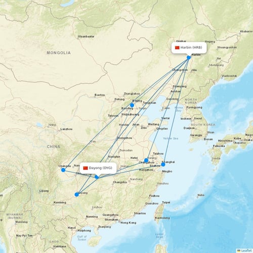 Fuzhou Airlines flights between Dayong and Harbin