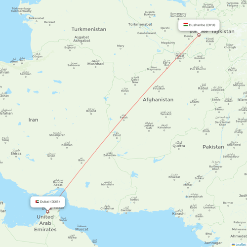 Air Southwest flights between Dushanbe and Dubai