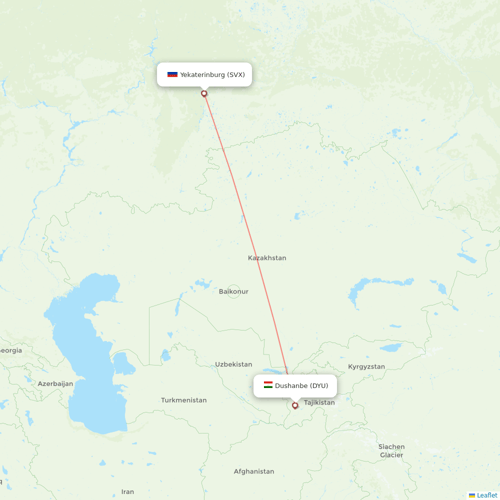 Ural Airlines flights between Dushanbe and Yekaterinburg