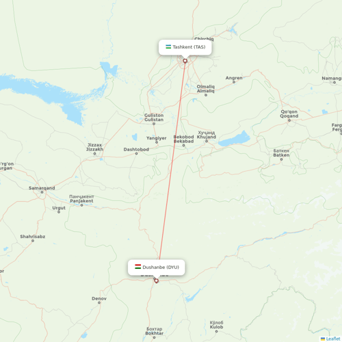 Air Southwest flights between Dushanbe and Tashkent