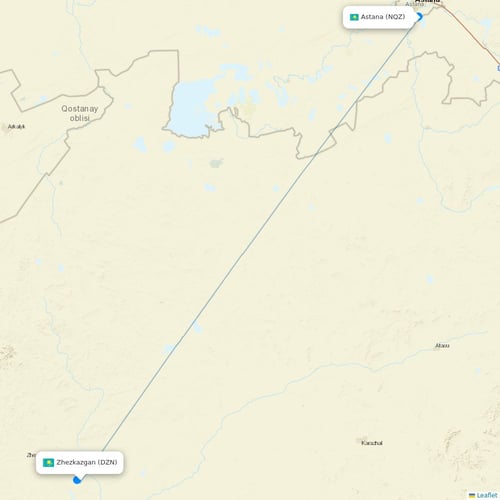 Qazaq Air flights between Zhezkazgan and Astana