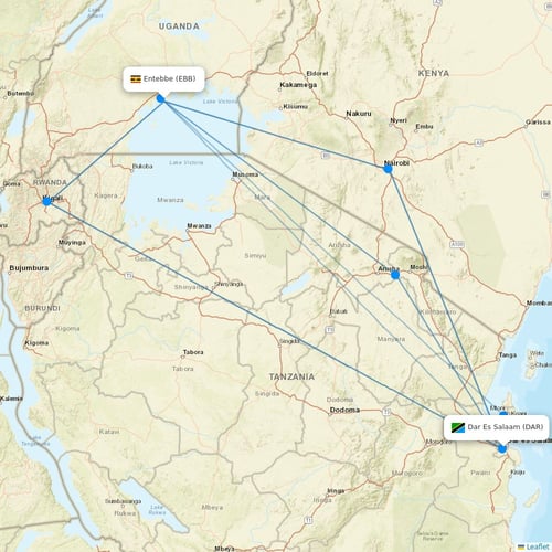 UTair-Express flights between Entebbe and Dar Es Salaam