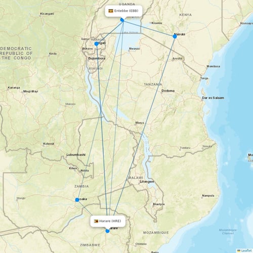 UTair-Express flights between Entebbe and Harare