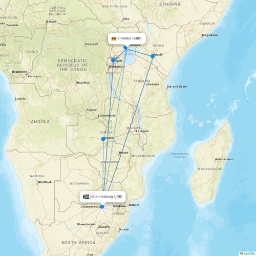 UTair-Express flights between Entebbe and Johannesburg