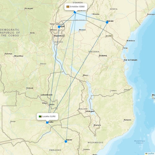 UTair-Express flights between Entebbe and Lusaka