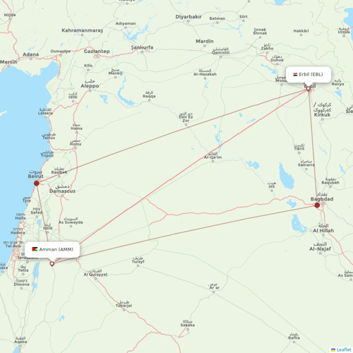Royal Jordanian flights between Erbil and Amman